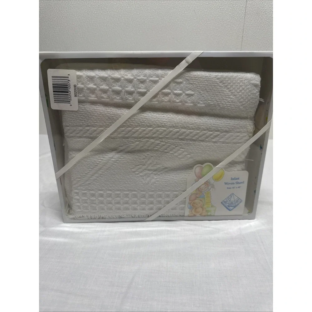 Vintage Baby Blanket White Woven Infant Shawl 40
